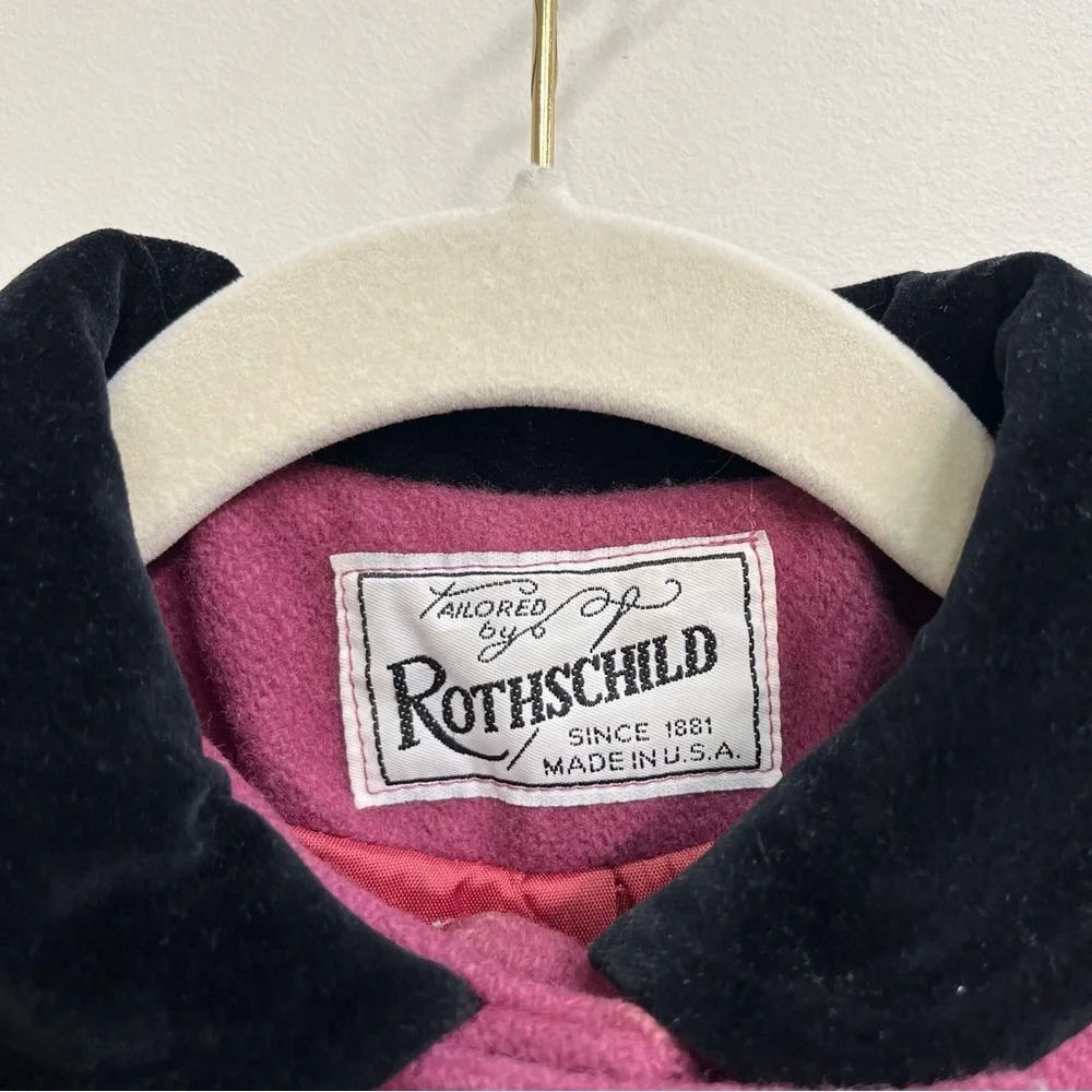Vintage Rothschild Girls 4 Wool Coat Purple Black Velvet Bows Union Tag USA